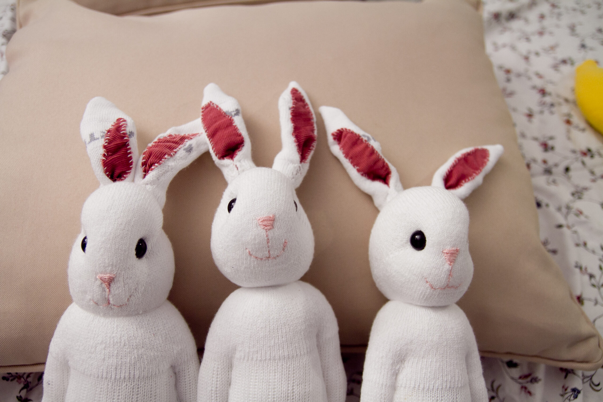 3 hand made socks bunny toy